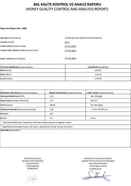 Milas Üreticiler Birliği Çiçek Balı 1 kg + Çam Balı 1 kg