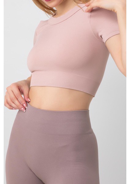 Doremi Seamless Fitilli Spor Crop Tişört