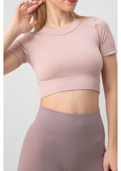 Doremi Seamless Fitilli Spor Crop Tişört