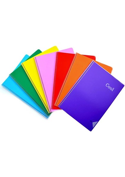 A4 96 Yaprak ( 3 Kareli + 3 Çizgili ) Spiralli Plastik Kapak Cool Defter (6 Adet)