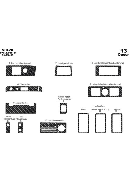 Meriç® Volvo Fh 12/16 Ön Torpido Kaplama Maun 13 Parça 1993-2002