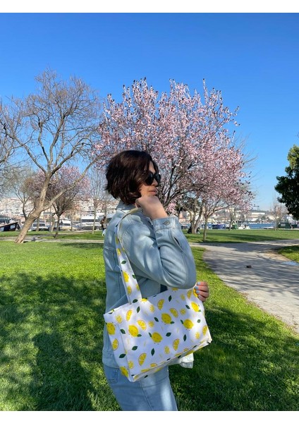 Limon Desenli Bez Çanta