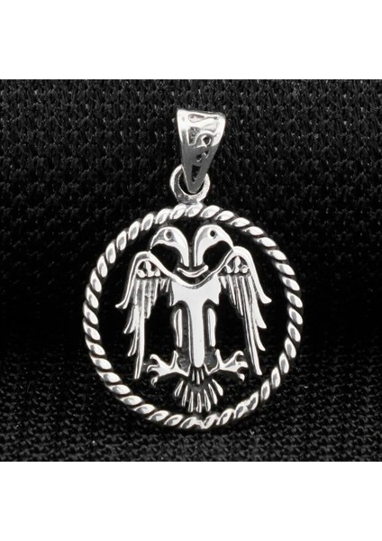 925 Ayar Gümüş Çift Başlı Selçuklu Kartalı Motifli Erkek Kolye Ucu