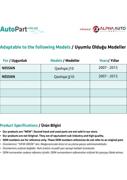 Alpha Auto Part Nissan Qashqai J10,JJ10 Için Krom Iç Kapı Kolu-Set