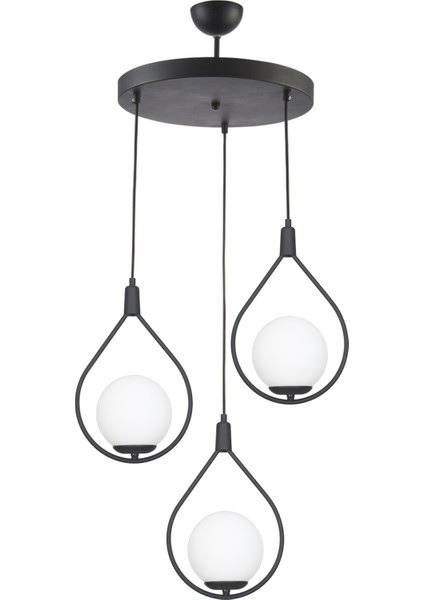 Deco Modern Tasarım Siyah Renk Beyaz Camlı Salon - Mutfak - Yatak Odası 3 Lü Avize
