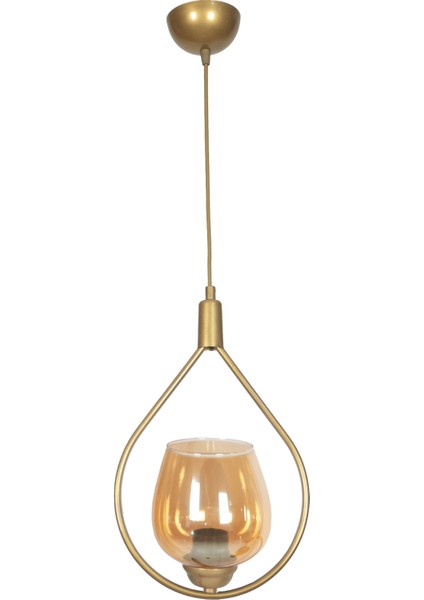 Deco 110 Modern Tasarım Salon - Mufak - Yatak Odası - Eskitme Renk Bal Camlı Sarkıt Tekli Avize