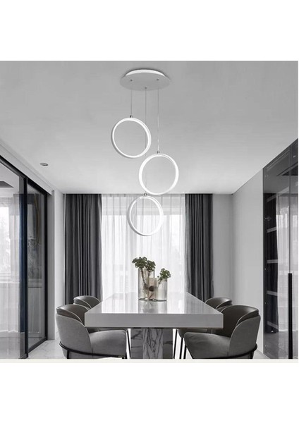 Lopez Modern Tasarım Beyaz Renk Salon Mutfak Beyaz LED Sarkıt 3 Lü Avize