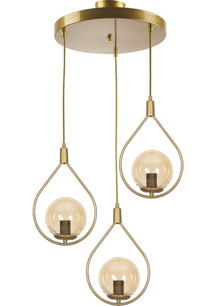 Deco Modern Tasarım Eskitme Gold Renk Bal Camlı Sıralı Salon - Mutfak - Yatak Odası 3 Lü Avize