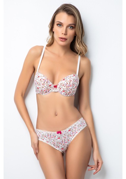 Push-Up Dolgulu Çiçek Desenli Sütyen Takım