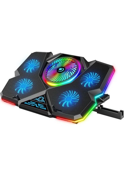 Cool Cold Oyuncu Notebook Soğutucu Mavi LED - Telefon Tutuculu 5 Fanlı Rgb Işıklı Yükseklik ve Fan Hız Ayarlı