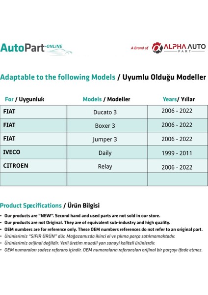 Alpha Auto Part Fiat Ducato3,boxer3,jumper3 Için Çamurluk Sinyal Lambası