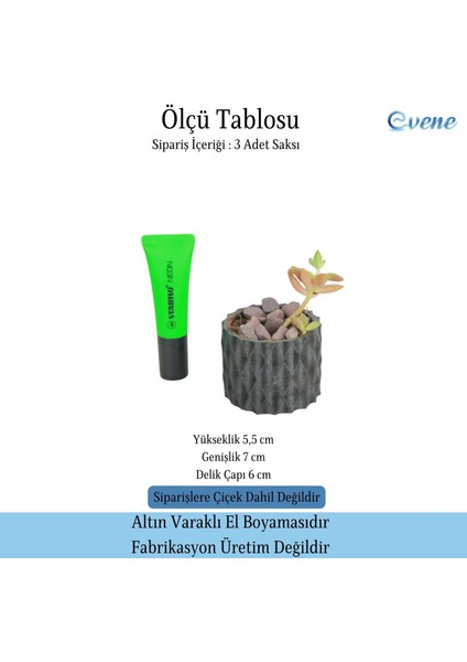 Mini Çiçek Saksı Küçük Sukulent Kaktüs Saksısı 3'lü Set Baklava Çizgili
