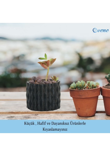 Mini Çiçek Saksı Küçük Sukulent Kaktüs Saksısı 3'lü Set Baklava Çizgili