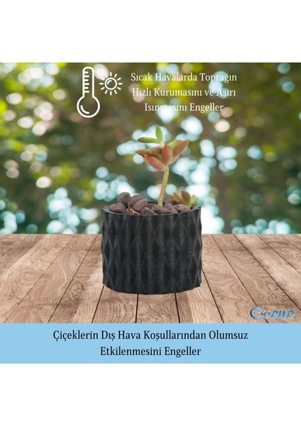 Mini Çiçek Saksı Küçük Sukulent Kaktüs Saksısı 3'lü Set Baklava Çizgili