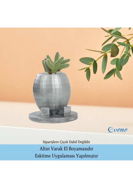 Saksı Çiçek Kaktüs Saksısı Lüx 17 cm Altın Varak Boyalı Yuvarlak Ayaklı Saksı Çiçeklik indirimleri