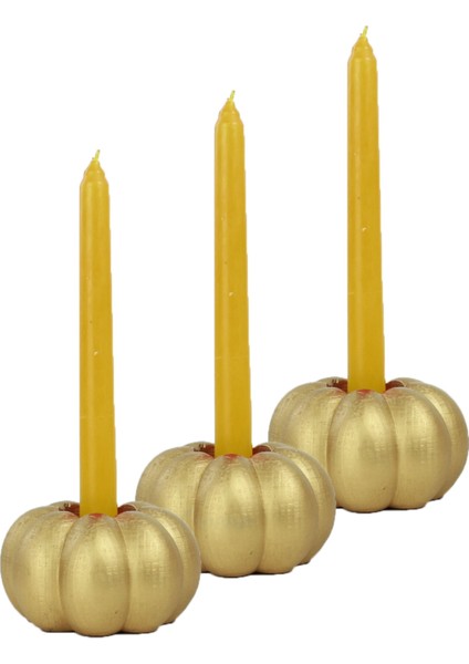 Mumluk Şamdan 3 Adet Tealight ve Ince Mum Uyumlu Kabak Model