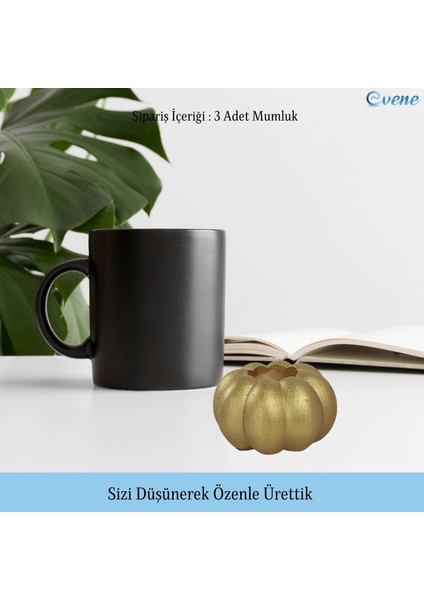 Mumluk Şamdan 3 Adet Tealight ve Ince Mum Uyumlu Kabak Model