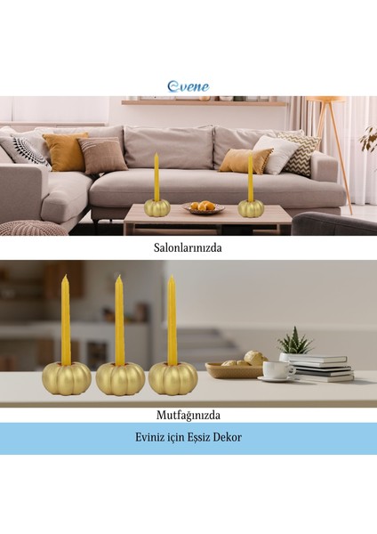 Mumluk Şamdan 3 Adet Tealight ve Ince Mum Uyumlu Kabak Model