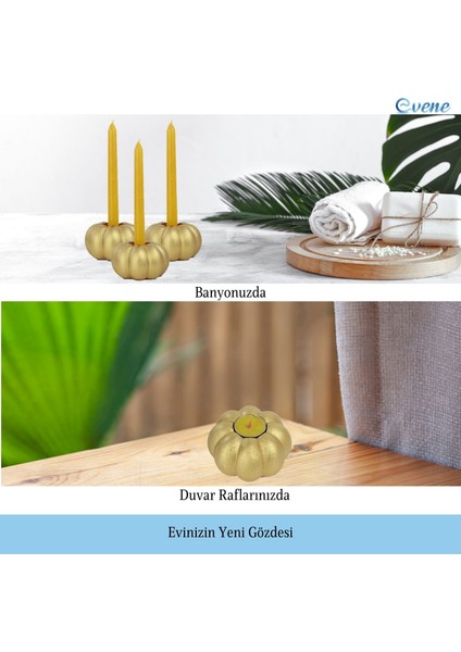 Mumluk Şamdan 3 Adet Tealight ve Ince Mum Uyumlu Kabak Model