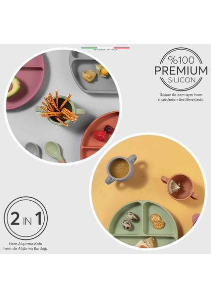 2in1 Silikon Bebek Alıştırma Bardağı Kulplu ve Pipetli Rose