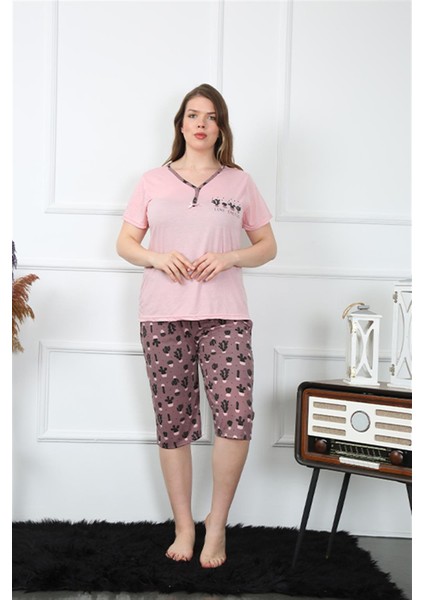 Kadın Büyük Beden Viscon Kapri Pijama Takım 202202