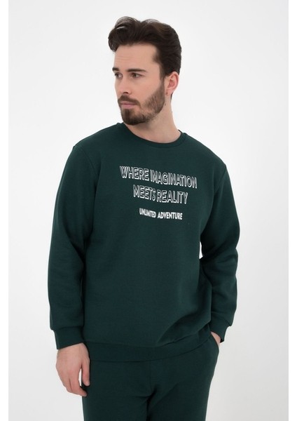 Erkek Baskılı Sweatshirt Yeşil