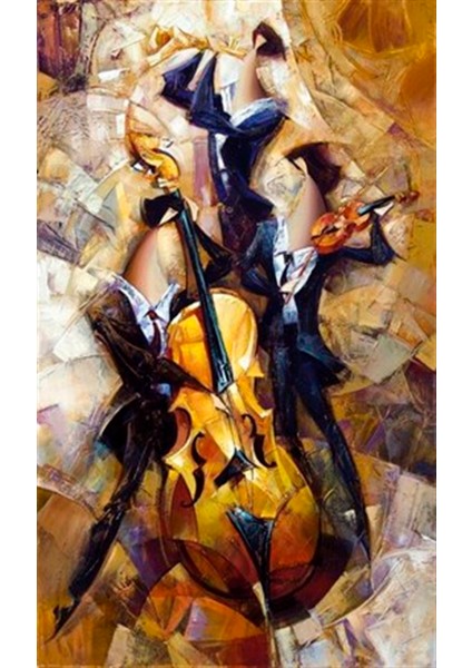 Keman ve Müzisyen Pixart Sanat Elmas Mozaik Tablo Diamond Türkiye 50*81