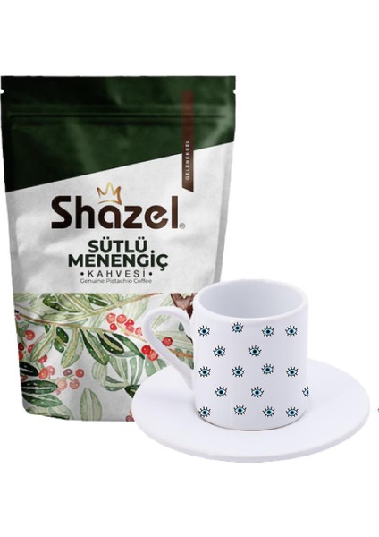 Sütlü Menengiç Kahvesi 200 gr + Seyrek Nazarlı Türk Kahvesi Fincanı