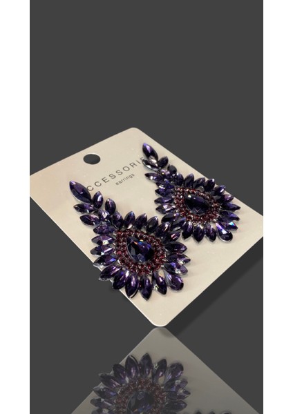 Mor Zircon Taşlı Modern Abiye Küpe MY70E22310049