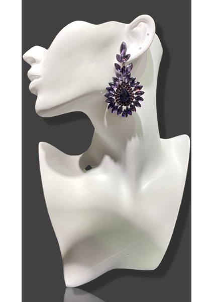 Mor Zircon Taşlı Modern Abiye Küpe MY70E22310049