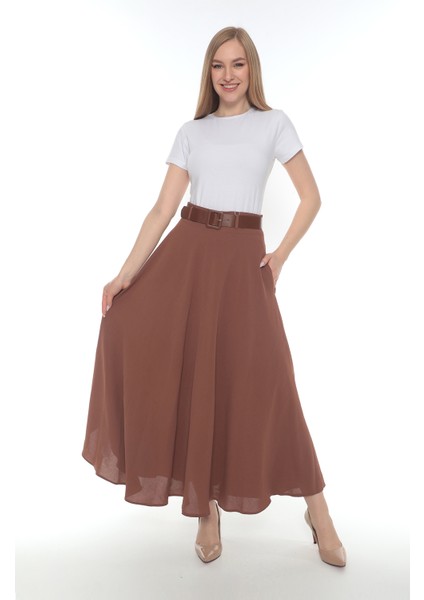 Kadın Kloş Etek Etamin Desen 95 cm Boyunda Baharlık Astarlı 779 Tarçın Rengi