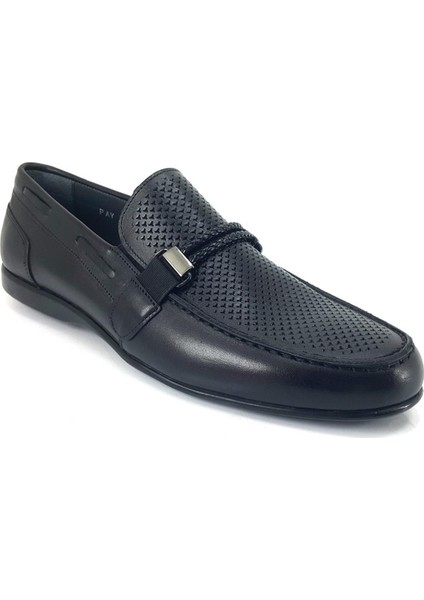 2076 Günlük Hakiki Deri Erkek Babet Ayakkabı-Siyah