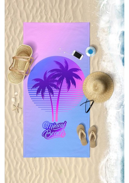 Mıamı Beach Dijital Baskılı 75X150 cm Plaj Havlusu
