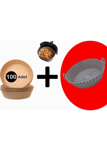 Tüm Fritöz Modelleriyle Uyumlu Aırfryer Pişirme Kağıdı-100 Adet + Silikon Pişirme Matı