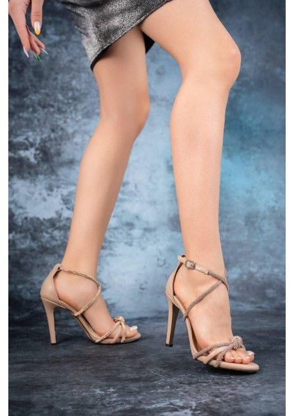 Kadın Taşlı Topuklu Abiye Ayakkabı Sandalet 11'cm Topuk