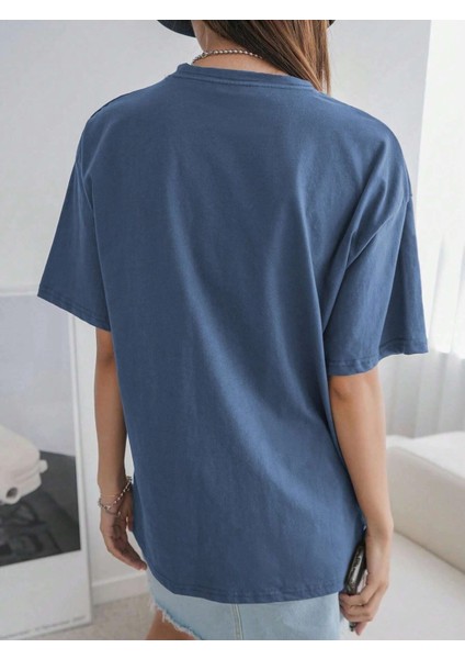 Kadın Penguen Baskılı Oversize T-Shirt