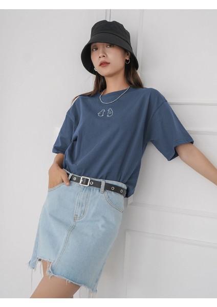 Kadın Penguen Baskılı Oversize T-Shirt