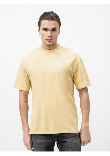 Erkek Sarı Basic Düz Rahat Kalıp Relax T-Shirt - 12185628