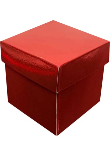 Metalize Parlak Komple Karton Kutu Düz Renk 6X6X6 cm (25 Adet) Kırmızı