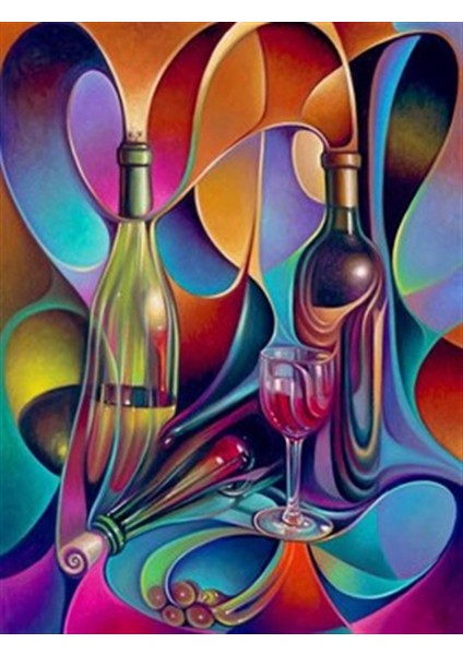 Renkli Zeminde Şişeler Pixart Sanat Elmas Mozaik Tablo Diamond Türkiye 43*55
