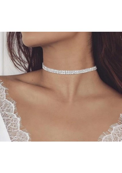 Kadın Taşlı Iki Sıra Choker Kolye indirimleri