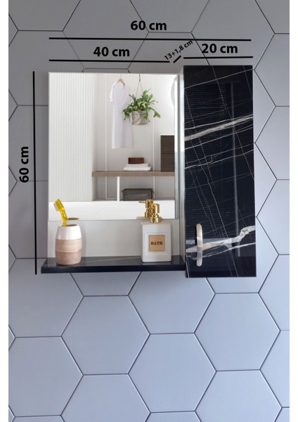 Aynalı Raflı Banyo Dolabı 60 cm Mdf Sonata Siyah-Beyaz