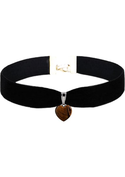 Kaplangözü Doğal Taş Kadın Siyah Kadife Choker Kolye