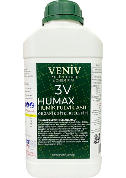 3V Humax Bitkisel Menşeli Organik madde%50+ Humik Fulvik Asit 5l/6.3 kg