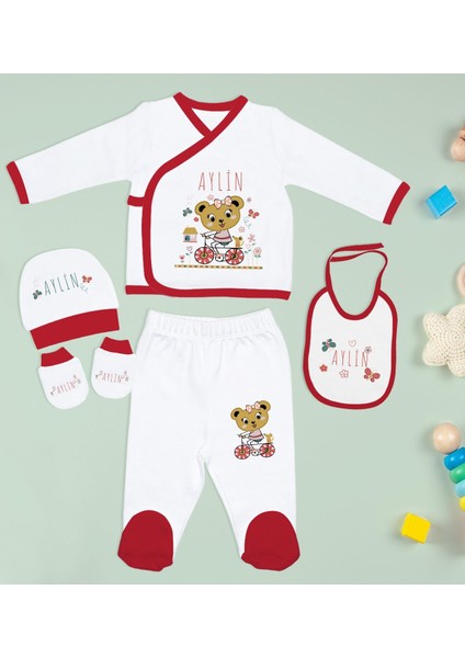 Kids Kişiye Özel 10 Parça Kırmızı Hastane Çıkışı Battaniye ve Yastık Hediye Seti, Yeni Doğan Bebek Giyim Hediyesi-4 modelleri