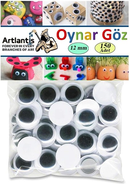 Oynar Göz Siyah 12 mm 150 Li 1 Paket Oynayan Göz 12MM Hobi Tasarım Anasınıfı Kreş Etkinlik Elişi