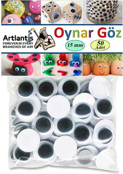 Oynar Göz Siyah 15 mm 50 Li 1 Paket Oynayan Göz 15MM Hobi Tasarım Anasınıfı Kreş Etkinlik Elişi