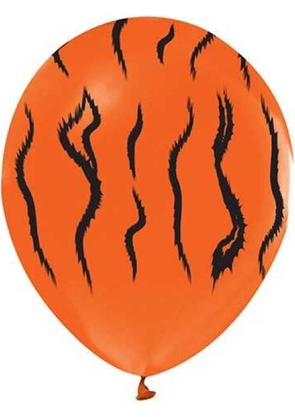 Turuncu Üzeri Kaplan Desenli 12 Inç Lateks Balon
