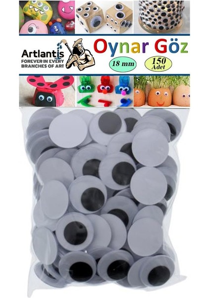 Oynar Göz Siyah 18 mm 150 Li 1 Paket Oynayan Göz 18MM Hobi Tasarım Anasınıfı Kreş Etkinlik Elişi