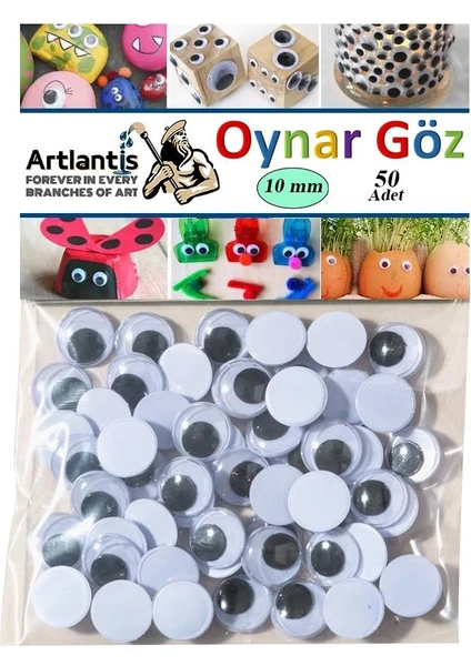 Oynar Göz Siyah 10 mm 50 Li 1 Paket Oynayan Göz 10MM Hobi Tasarım Anasınıfı Kreş Etkinlik Elişi